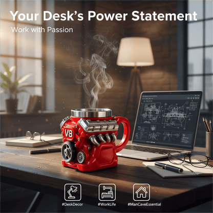 ⚡✨Retro V8 Engine Coffee Mug – Realistic Design, Stainless Steel Construction