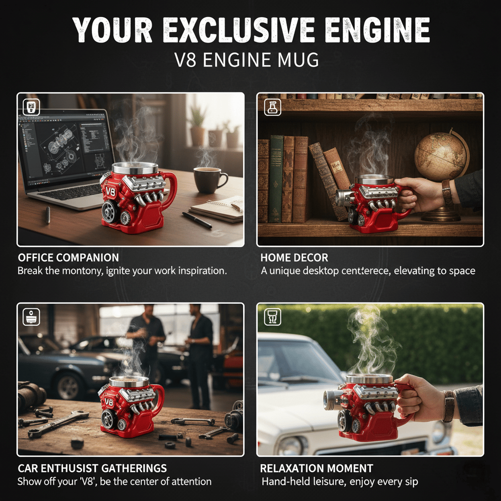 ⚡✨Retro V8 Engine Coffee Mug – Realistic Design, Stainless Steel Construction