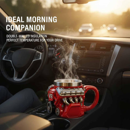 ⚡✨Retro V8 Engine Coffee Mug – Realistic Design, Stainless Steel Construction
