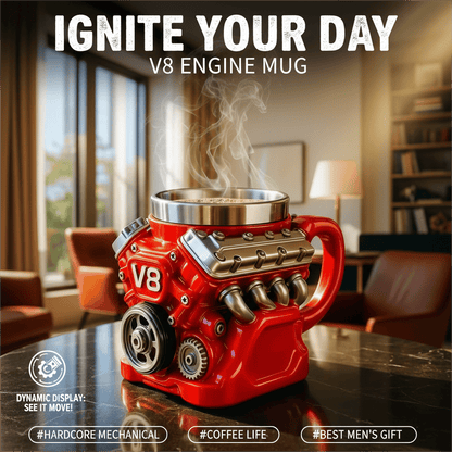 ⚡✨Retro V8 Engine Coffee Mug – Realistic Design, Stainless Steel Construction