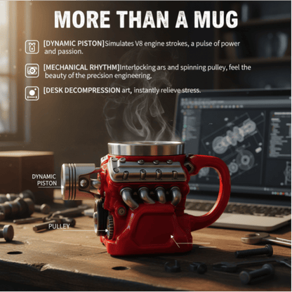 ⚡✨Retro V8 Engine Coffee Mug – Realistic Design, Stainless Steel Construction