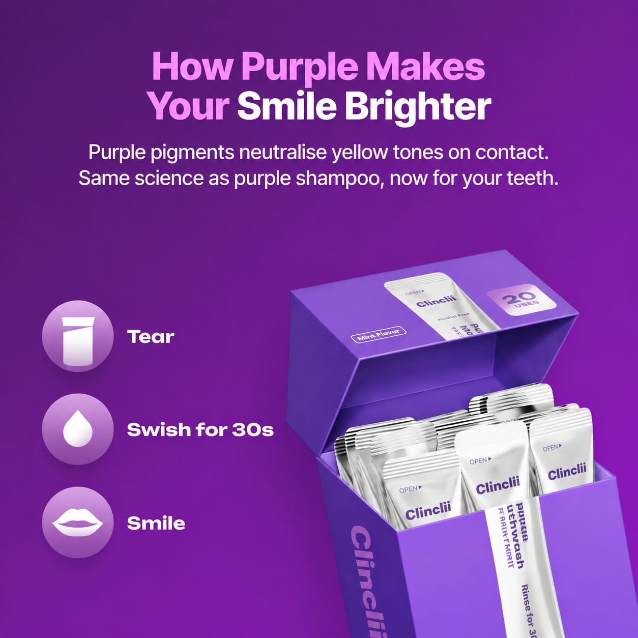 💜 Purple Mouthwash for instant fresh breath & going out confidence