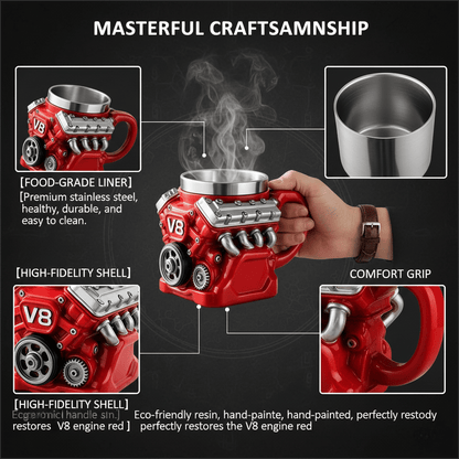 ⚡✨Retro V8 Engine Coffee Mug – Realistic Design, Stainless Steel Construction