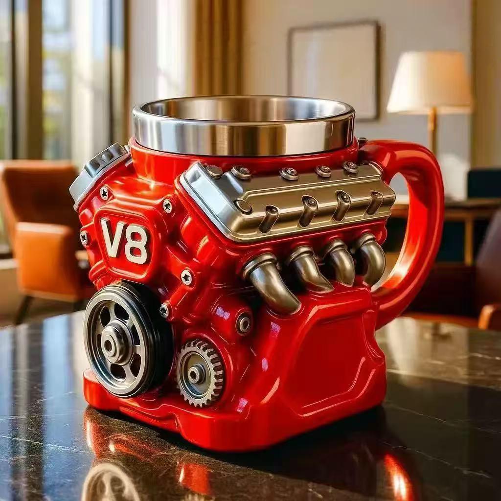 ⚡✨Retro V8 Engine Coffee Mug – Realistic Design, Stainless Steel Construction